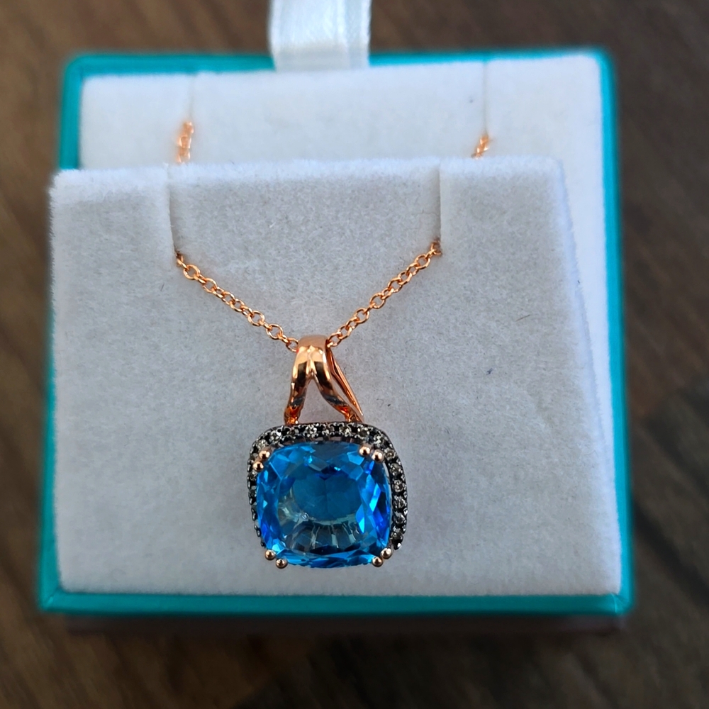Effy Rose gold Brown diamond blue topaz necklace